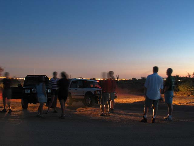 Our group of Land Rovers queing up at the scheduled meeting place.