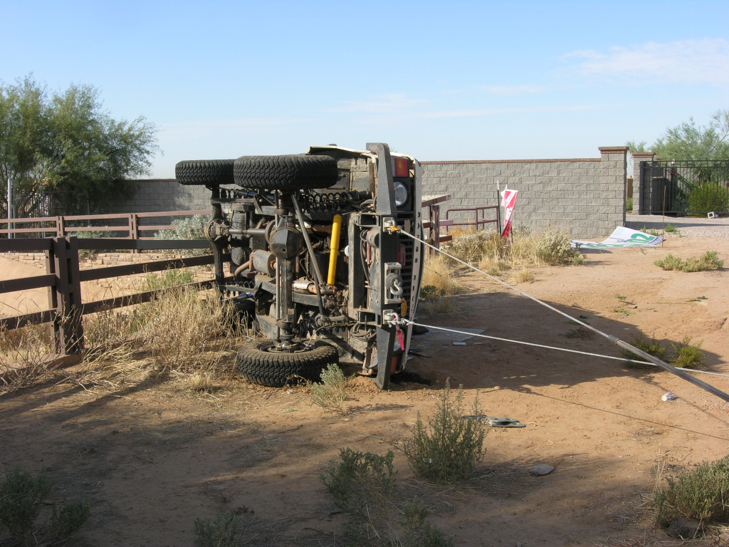 Yes, two winches were used to pull it forward off the fence.