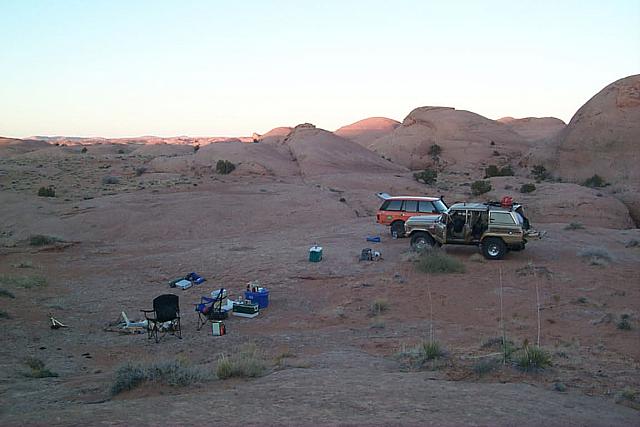 setting up camp for the night, about 1/3 of the way in on the trail.