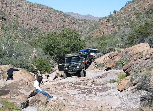 Trucks on the trail waiting.
