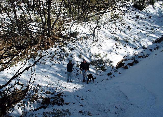 Mike and Jeff checking out a section that's too risky to bother with.