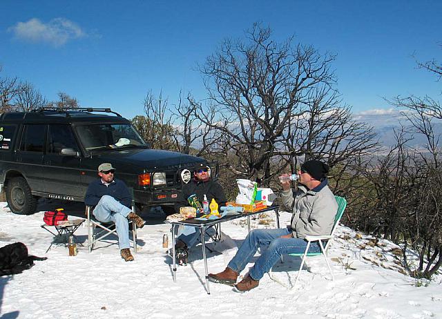 Lunch on the hill.  From left to right, Mike, Jeff and Jon.  (Or is it Jeff, Mike and Jon?)
