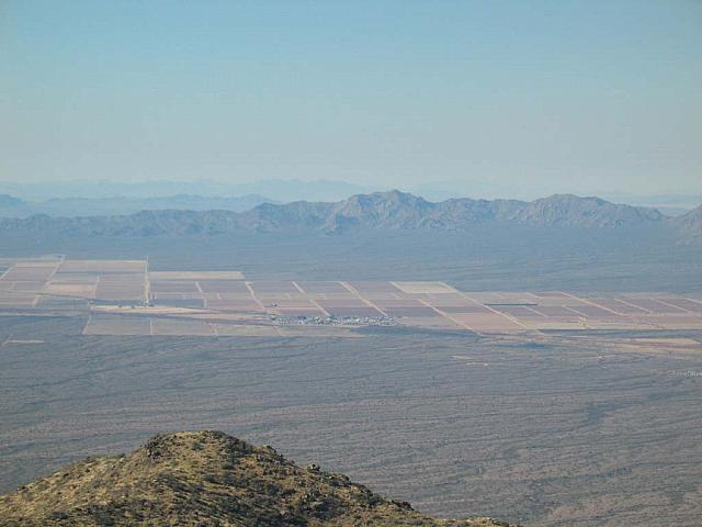 Telephoto shot of farmland as seen from the top