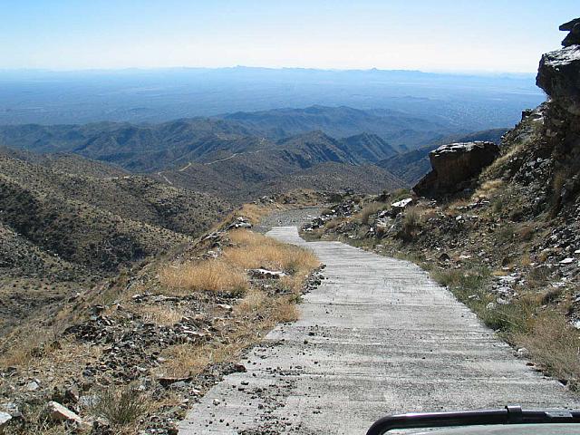That curious stretch of paved road as seen going down.