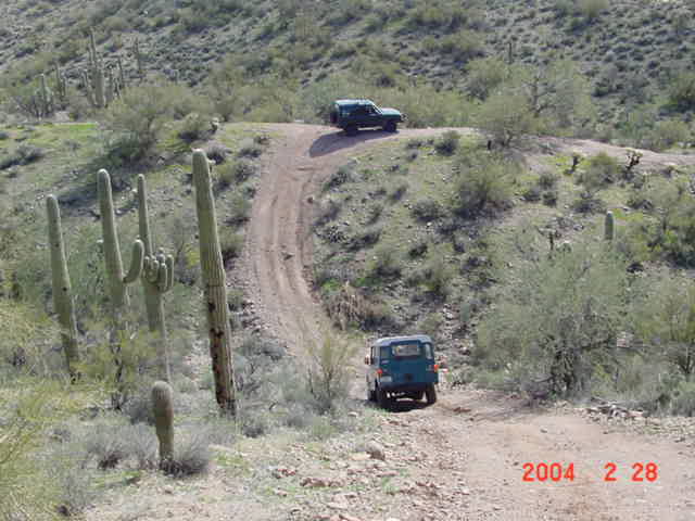 Jess's Series IIa behind Jon's Disco on the trail.
