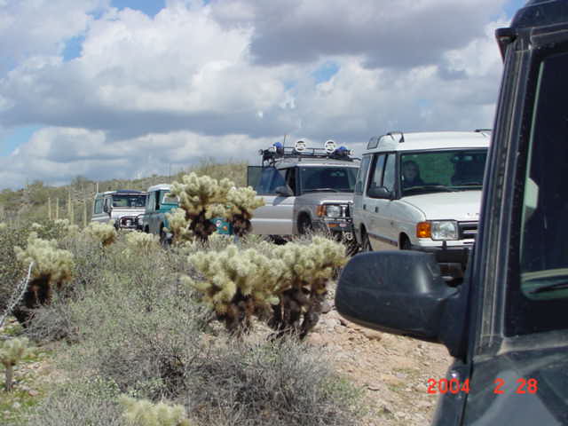Rovers parked on the trail.