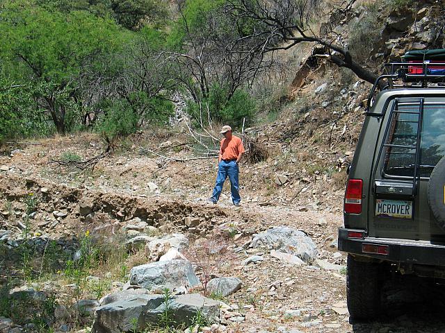 Mike checks out  a spot that gave him trouble a while back