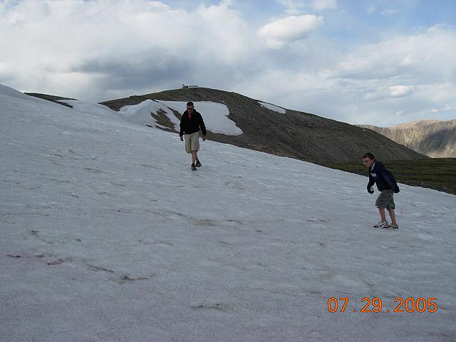 Mike and AJ play in the snow on Mosquito Pass - 13500 feet above sea level