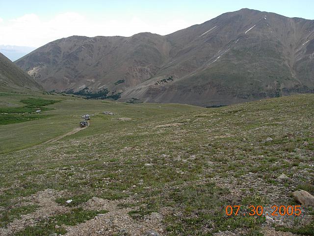 Heading down on Half Moon Lake / Iron Mike Mine trip -- Mt Elbert ahead