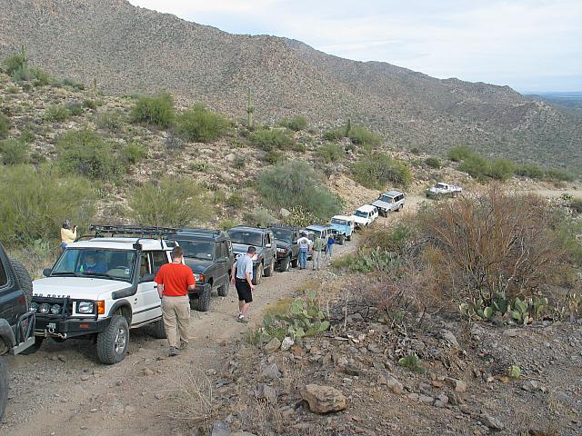Trucks line up during a quick break