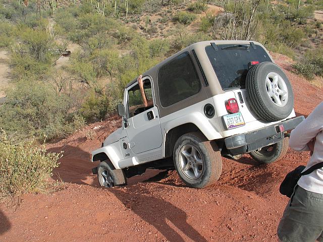 Carl goes down the playhill.