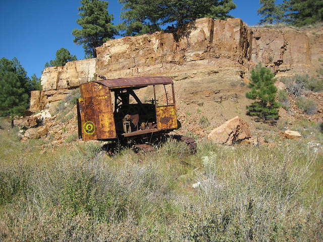 remnants of crane by mine entrances