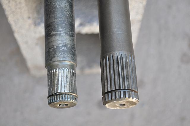 DII front half shaft, CV end - HD replacement vs. stock (left); close up
